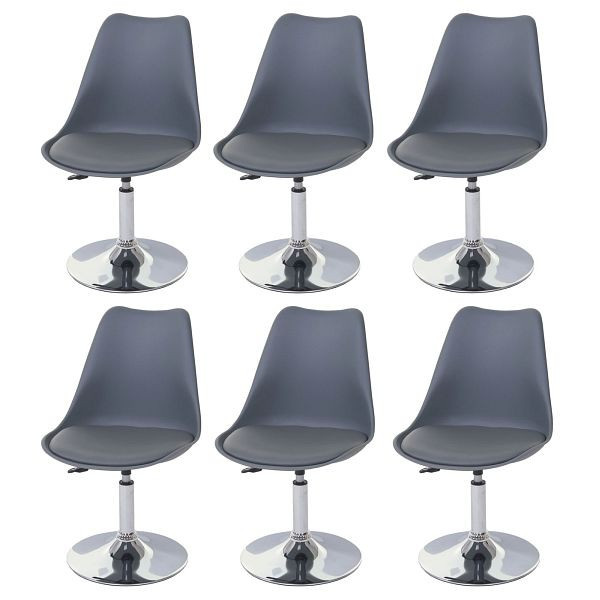 Mendler ensemble de 6 chaises de salle à manger Malmö T501, chaise chaise de cuisine, pivotante réglable en hauteur, simili cuir, gris foncé, base chromée, 3x57362