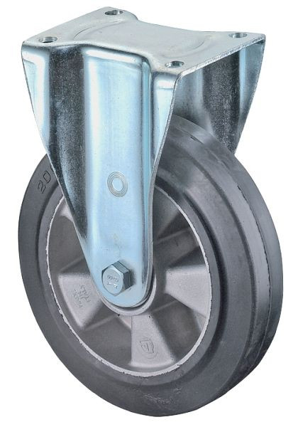 Roulette robuste BS Wheels, roulette fixe, largeur de roue 50 mm, Ø roue 250 mm, capacité de charge 550 kg, bandages élastiques noirs, aluminium, roulements à billes, N110.B80.251