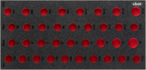 Inserts en mousse souple bi-composant VIGOR, dimensions insert / taille tiroir : S (188 x 393 x 35 mm), utilisation : V5099, V5099-L