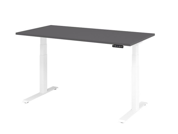 Bureau Hammerbacher XDKB16, 160 x 80 cm, plateau : graphite, épaisseur 25 mm, chant épais en ABS, forme rectangulaire, blanc, VXDKB16/G/W