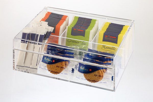 Boîte à thé / multibox APS, 22 x 17 cm, hauteur : 9 cm, MS, 3 compartiments pour sachets de thé enveloppés, 11563