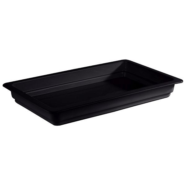 Récipient APS GN 1/1, 53 x 32,5 x 6 cm, porcelaine, noir, résistant à la chaleur jusqu'à 220°C, 7,1 litres, 82273