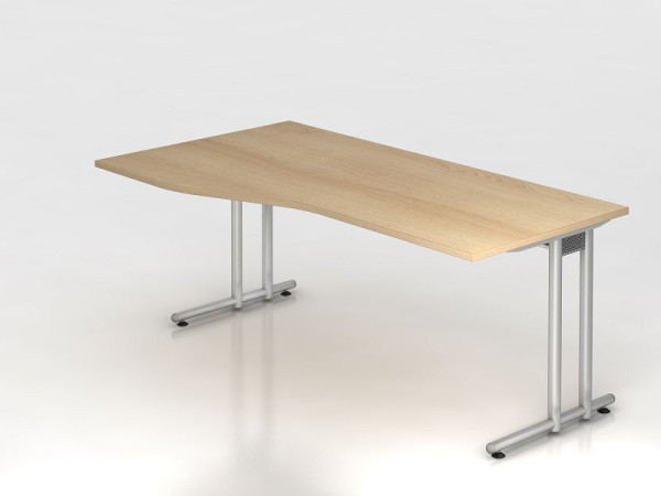 Bureau Hammerbacher pied C 180x100/80cm chêne/argent, hauteur de travail 72 cm, VNS18/E/S