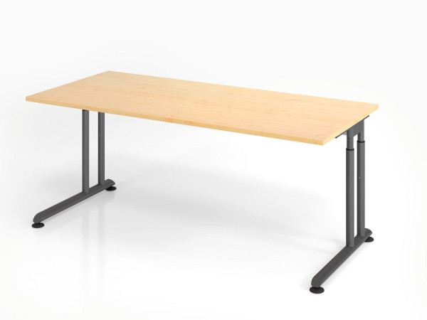 Bureau Hammerbacher ZS19, 180 x 80 cm, plateau : érable, épaisseur 25 mm, chant épais en ABS, forme rectangulaire, graphite, VZS19/3/G