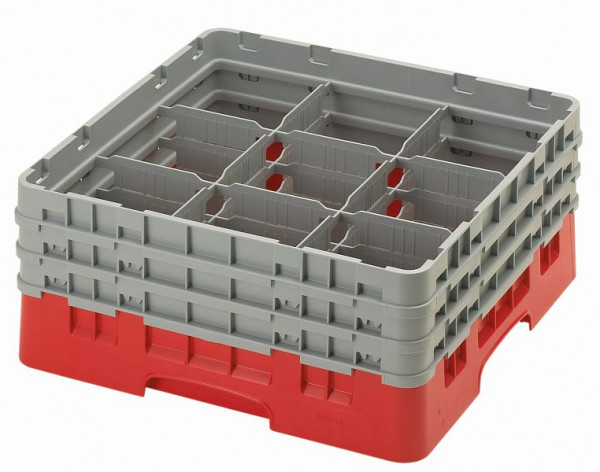 Panier de lavage Cambro 9 compartiments Camrack® 17,4 cm rouge, lot de 3, 9S638163