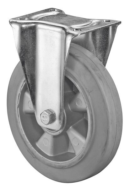 Rouleau de transport BS rollers, rouleau fixe, largeur de roue 50 mm, roue Ø 200 mm, capacité de charge 300 kg, pneus élastiques gris, aluminium, roulements à billes, L410.B83.200