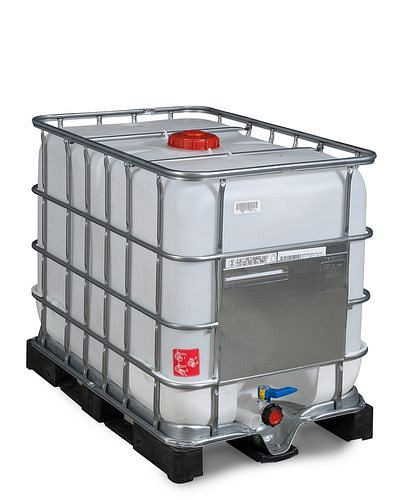 Conteneur marchandises dangereuses DENIOS IBC, palette PE, 600 l, ouverture NW150, sortie NW50, 266-162