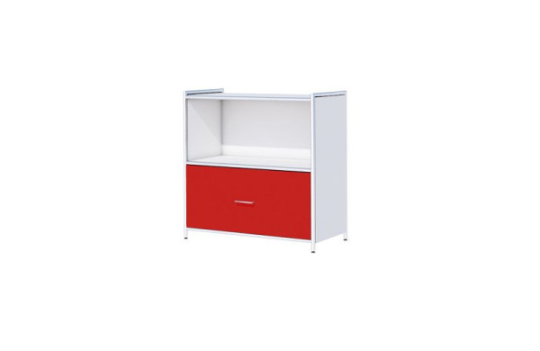 Buffet Kerkmann large, avec 1 tiroir rouge pour 2 OH, Artline, L 800 x P 380 x H 780 mm, blanc/rouge, 13794310