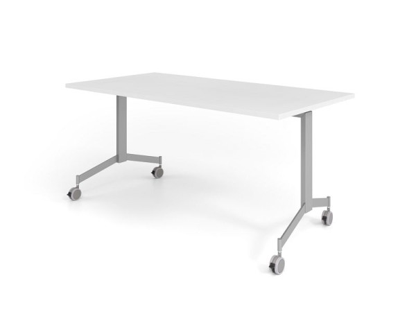 Table pliante mobile Hammerbacher 160x80cm, blanche, plateau inclinable à 90°, VKF16/W/S