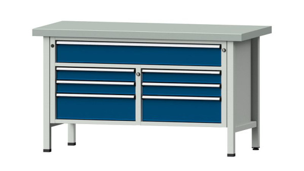 Établis ANKE Établi en caisson, modèle 258 V, 1500 x 700 x 850 mm, RAL 7035/5010, ZBP 50 mm, 304.142