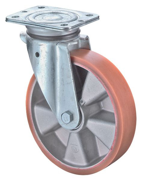 Roues BS Roulette robuste, largeur de roue 50 mm, Ø roue 200 mm, capacité de charge 600 kg, polyuréthane coulé 95 Shore A, aluminium, roulements à billes, N100.B90.203