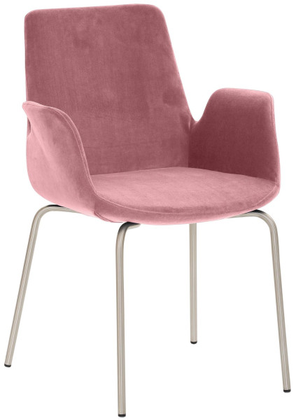 Fauteuil Mayer Sitzmöbel , structure 4 pieds, aspect inox chrome brossé, vieux rose, 2009_V4_30600