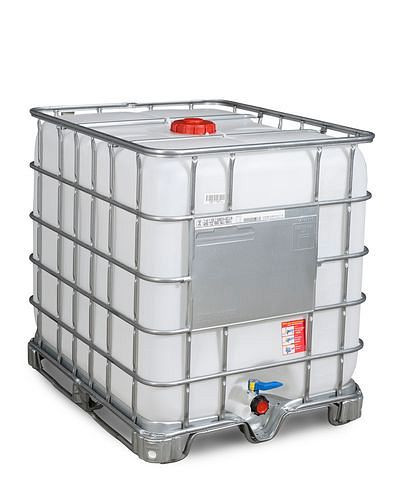 Conteneur pour marchandises dangereuses DENIOS Recobulk IBC, patins en acier, 1000 l, ouverture NW150, sortie NW50, 266-199
