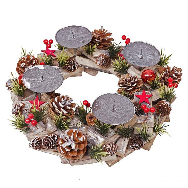 Mendler Couronne de l'Avent HWC-H50, Décoration de Noël Arrangement de l'Avent Arrangement de Noël, bois rond Ø 33cm, sans bougies, 73494
