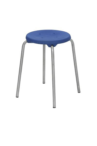 Tabouret Lotz en acier inoxydable, assise PU, bleu, avec insert en acier inoxydable, Ø 350 mm, résistant, hauteur d'assise 500 mm, acier inoxydable, empilable, 3250.33