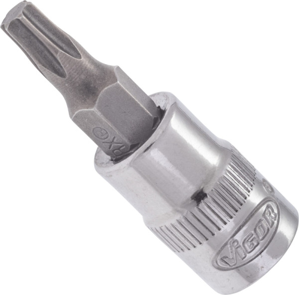Embout de tournevis VIGOR TORX, carré creux 6,3 mm (1/4 pouce), profil TORX interne, T25, V2445N