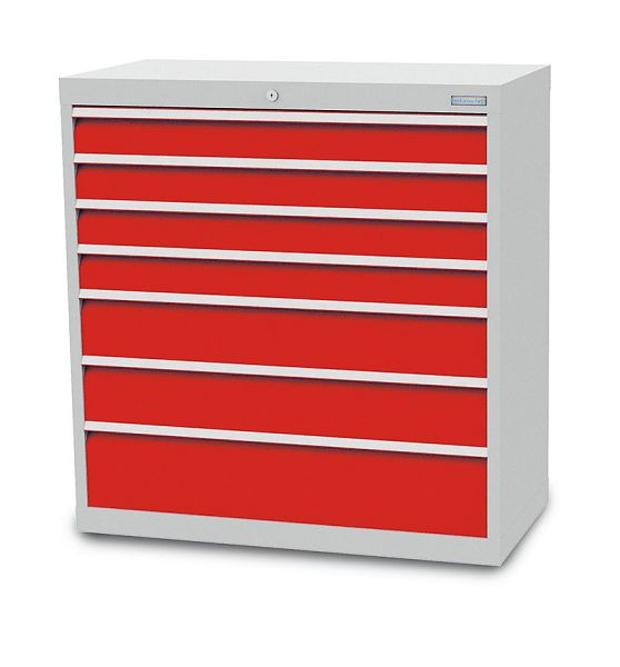 Armoire à tiroirs Bedrunka+Hirth, série T500-9, avec 7 tiroirs, hauteur de façade en mm : 4x 100, 2x 150, 1x 200, 90.421A