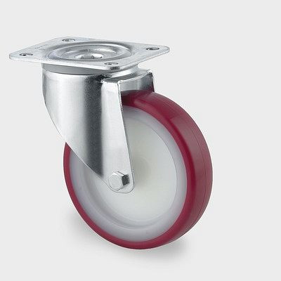Roulette pivotante TENTE-ROLLEN, roue Ø 125 mm, capacité de charge 200 kg, hauteur 155 mm, D 40 Shore, 3470UAR125P62 rouge