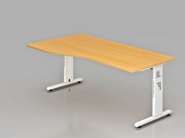 Bureau Hammerbacher pied C 180x100/80cm hêtre/blanc, hauteur de travail 65-85 cm, VOS18/6/W