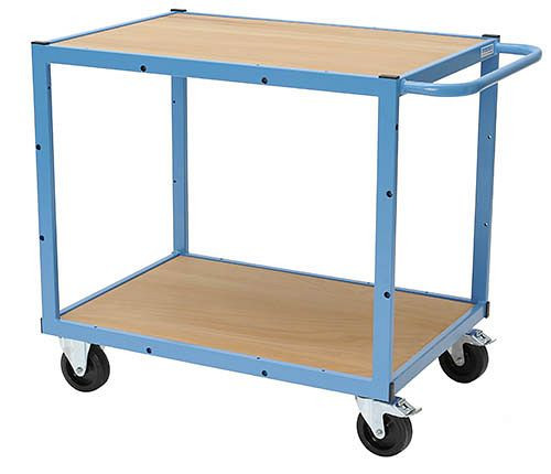 Chariot de transport Bedrunka+Hirth, avec 2 x niveaux d'étagères en bois, 900 x 620 x 860 mm, 04.900.04