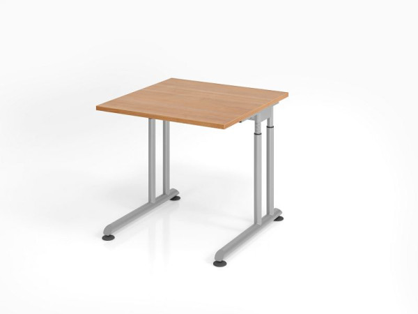 Bureau Hammerbacher ZS08, 80 x 80 cm, plateau : noyer, épaisseur 25 mm, chant épais en ABS, forme rectangulaire, argent, VZS08/N/S