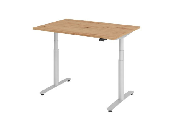 Hammerbacher bureau assis-debout électrique 120x80cm chêne noueux/argent, VXDLR12/R/S