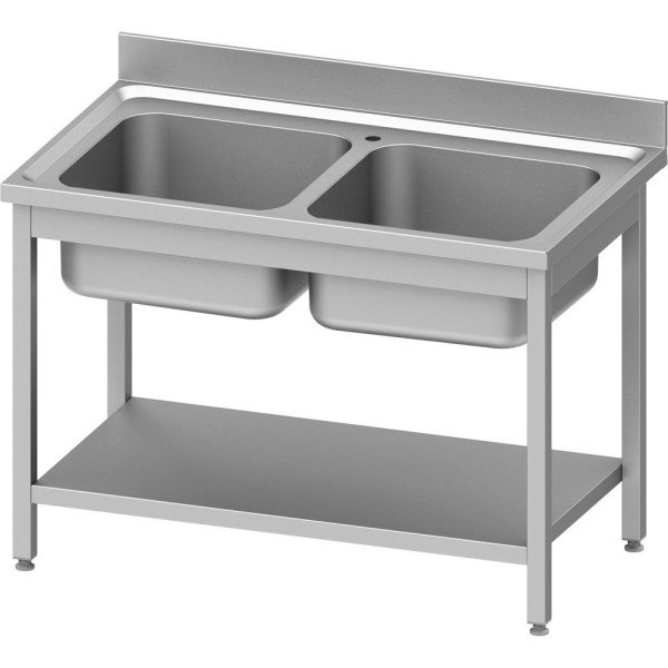 Évier Stalgast ECO avec base 1000x700x850 mm, avec deux vasques et dosseret, à monter soi-même (AISI201), DST10763A