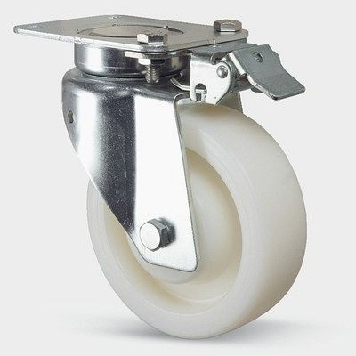 Roulette pivotante TENTE-ROLLEN avec frein, roue Ø 200 mm, hauteur 250 mm, D 75 Shore, avec blocage directionnel, 3641UOP200P63