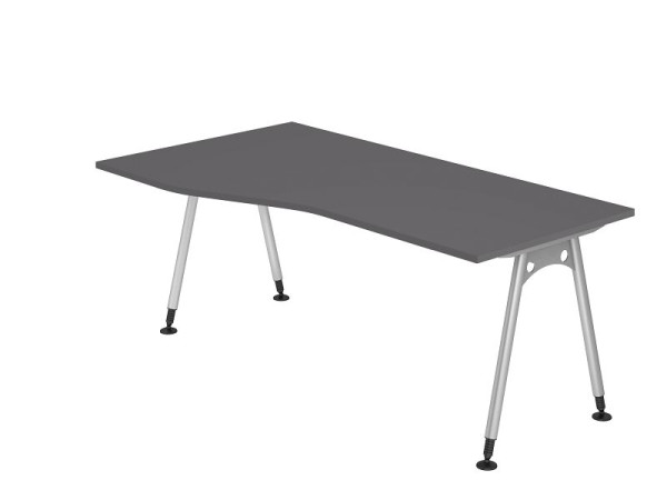 Bureau Hammerbacher pied A 180x100/80cm graphite, forme libre, montage possible à gauche ou à droite, VAS18/G/S