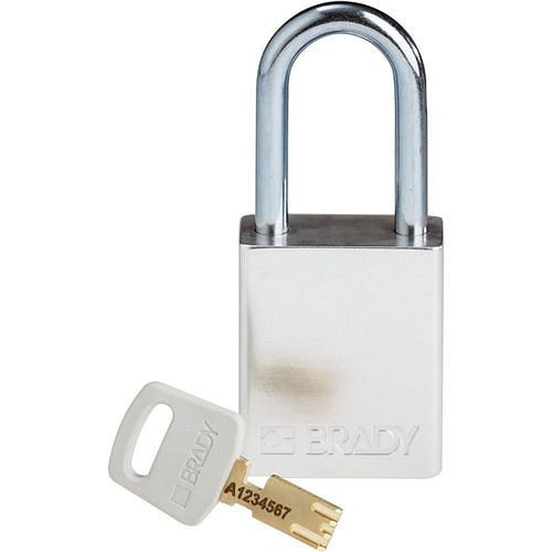 Cadenas Brady SafeKey, aluminium, anse transparente hauteur 38,10 mm, blanc, 312023