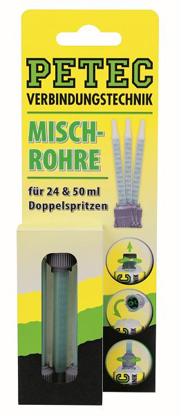 Tube de mélange de Petec pour double seringue de 24 ml, cartouche double de 50 ml, contenu de 3 pièces, carte Sb, VE: 10 pièces, 98603