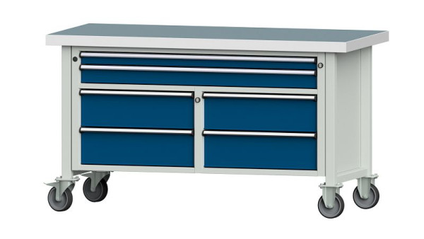 Etablis ANKE Etabli en caisson, modèle 255 V, 1500 x 700 x 850 mm, RAL 7035/5010, UBP 50 mm, mobile, 304.170