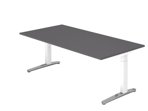 Bureau Hammerbacher base C 200x100cm graphite/aluminium poli blanc, forme rectangulaire, VXB2E/G/WC