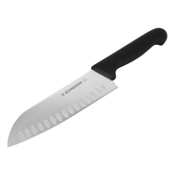 Schneider Santoku à coupe festonnée, acier inoxydable, longueur 18 cm, manche noir, 260661