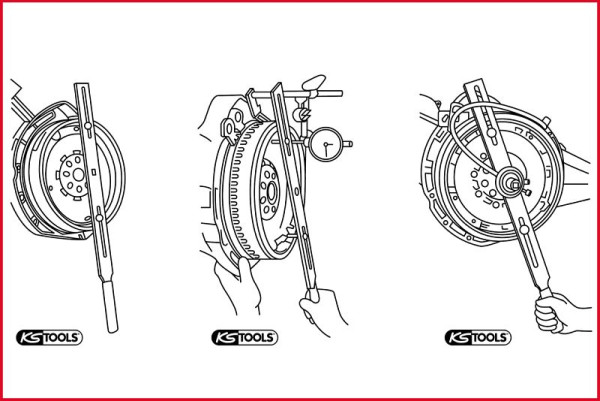 Outil de test de volant bimasse KS Tools avec roue d'angle et comparateur à cadran, 150.2425