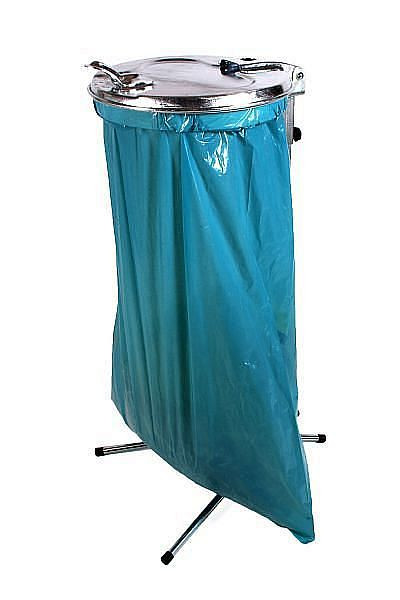 Support pour sacs poubelle Renner 70-120 L, fixe, largeur 425 mm x profondeur 525 mm x hauteur 985 mm, galvanisé, avec couvercle en acier galvanisé, 8005-20