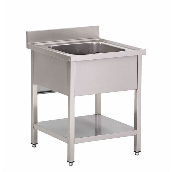 Évier Gastro-Inox avec 1 vasque et base, 700 mm, complet avec trop-plein et vanne d'évacuation, 305.501