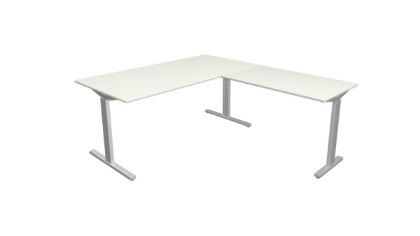 Kerkmann poste de travail angulaire Form 2, bureau L 1600 x P 800 x H 700-820 mm, table d'extension 1000 x 600 x 700-820 mm, blanc, 11023010