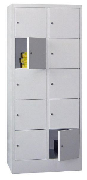 Armoire vestiaire Pavoy avec base 1850/500/800, 2l x 5h, serrure à cylindre, largeur de compartiment 400, portes lisses, 61265-254-401-910510