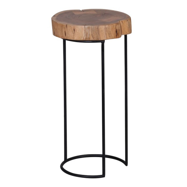 Wohnling Table d'appoint AKOLA en bois d'acacia massif, pieds en métal, style maison de campagne, forme tronc d'arbre, bois naturel véritable, hauteur 55 cm, WL1.553