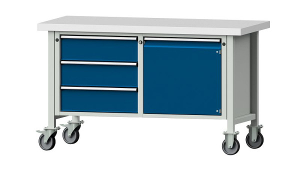 Établis ANKE établi à caissons, modèle 106 V, 1500 x 700 x 900 mm, RAL 7035/5010, KSP 50 mm, mobile, 305.603