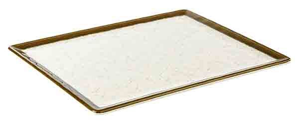 Plateau APS GN 1/2 -STONE ART-, 32,5 x 26,5 cm, hauteur : 1,5 cm, mélamine, intérieur : décor, blanc, bord : marron, 84520