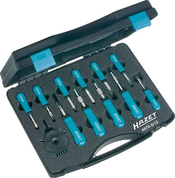 Assortiment de déverrouillage par câble Hazet, nombre d'outils : 12, pour le déverrouillage sans dommage des contacts enfichables, 4670-5/12