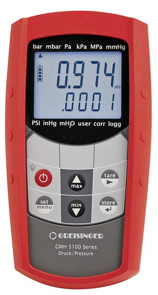 Greisinger GMH 5150 Appareil de mesure de pression portatif étanche avec 1 connexion de capteur, sortie analogique et enregistreur de données, 600031