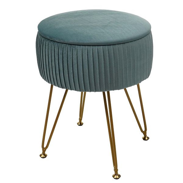 Tabouret Mendler HWC-K47, tabouret avec compartiment de rangement, Ø 33cm, aspect velours, vert, cadre or, 94408
