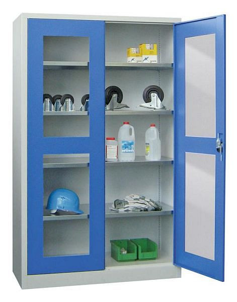 Armoire à double porte Pavoy 1950/400/1200, poignée rotative, étagères thermolaquées, hublot, 31310-120-491-512204