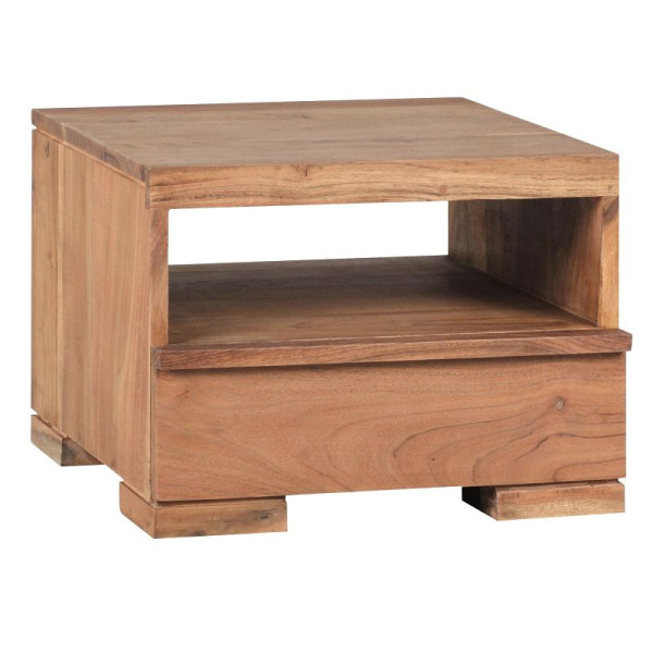 Wohnling table de chevet MUMBAI bois d'acacia massif 30 cm 1 tiroir étagère style maison de campagne bois véritable, WL1.520