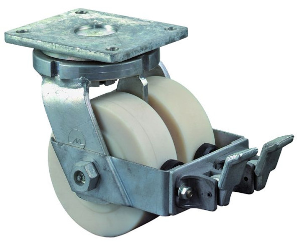 Roulettes BS Roulette double robuste avec roue/blocage, largeur 2x55 mm, Ø150 mm, jusqu'à 2000 kg, surface/corps en polyamide moulé, roulement à billes, S120.B16.150