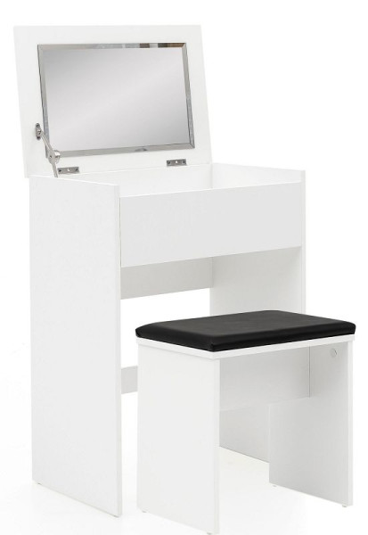Wohnling Coiffeuse 60x81x40 cm Console Blanche Bois Moderne, Table de Cosmétique avec Tabouret et Miroir, Coiffeuse Blanche avec Compartiment Pliant, WL5.730