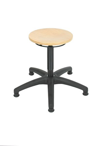 Tabouret de travail Lotz, assise en hêtre naturel, laqué, Ø 350 mm, déverrouillage par anneau, base stable en plastique noir, hauteur d'assise 415-605 mm, 3520.02